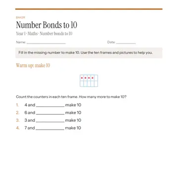 Page 1 of Number Bonds to 10, made by Baker