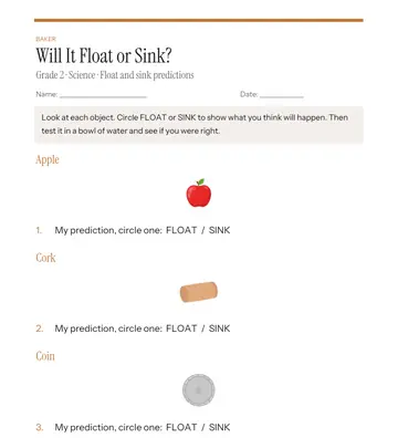 Page 1 of Will It Float or Sink?, made by Baker