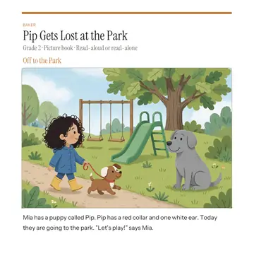 Page 1 of Pip Gets Lost at the Park, made by Baker